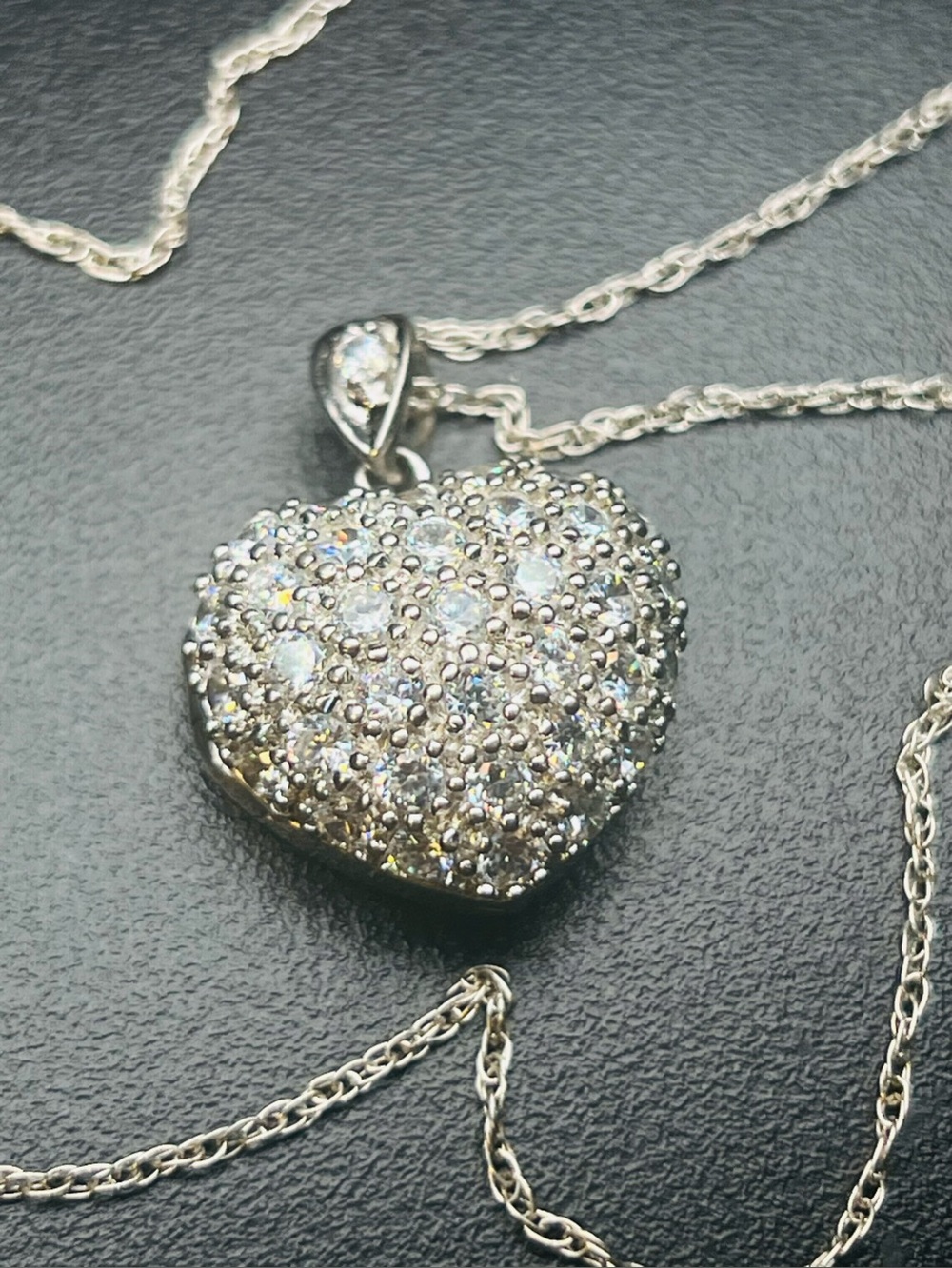 925 heart shaped Locket w/Cubic Zirconia /Necklace & Earring  set.